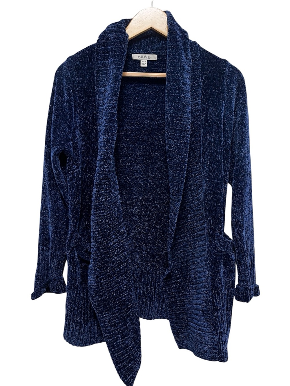 Orvis Royal Blue Chenille Cardigan Size Small Soft Cozy Open Front Knit‎